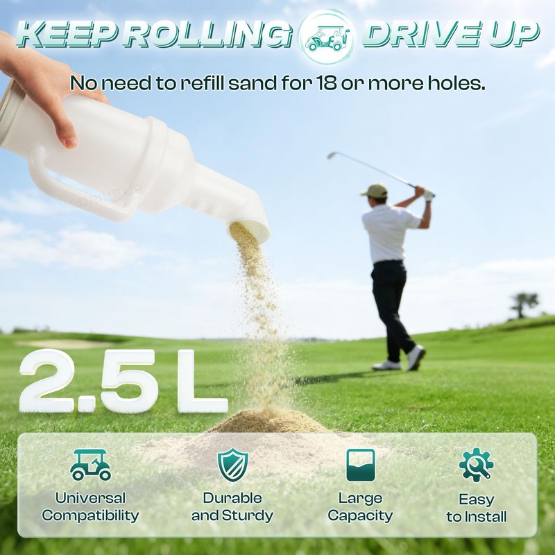 DRIVE UP Universal Golf Cart Sand Bottle, Golf Cart Divot Filler Sand Bottle with Rattle Proof Holder Suitable for Yamaha, EZGO and Club Car Golf Carts, Large Capacity Golf Sand Bottle
