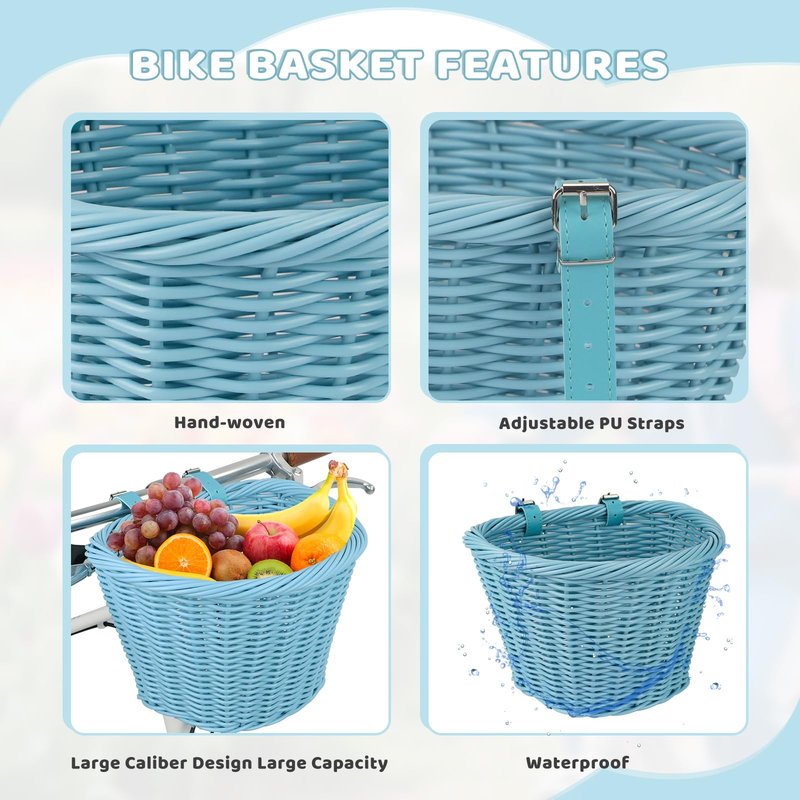 MEGHNA Woven Bike Basket Elegant Semicircle Large Basket for Unisex Adult Bike Handlebar Bike Basket for Women Men Teen, for Cycling Cruiser Bike Mountain Bike Folding Bike, Home Decoration (Blue)