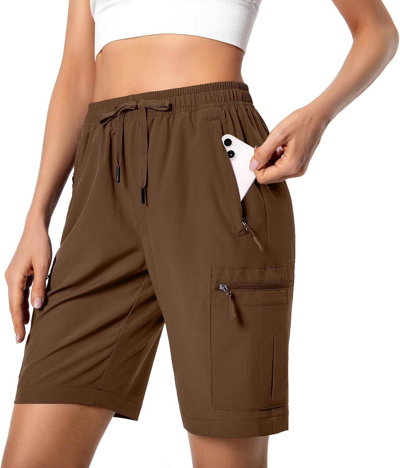 Women's Lightweight Hiking Cargo Shorts - Quick Dry Athletic Shorts with Zipper Pockets | Water Resistant, Ideal for Camping & Travel