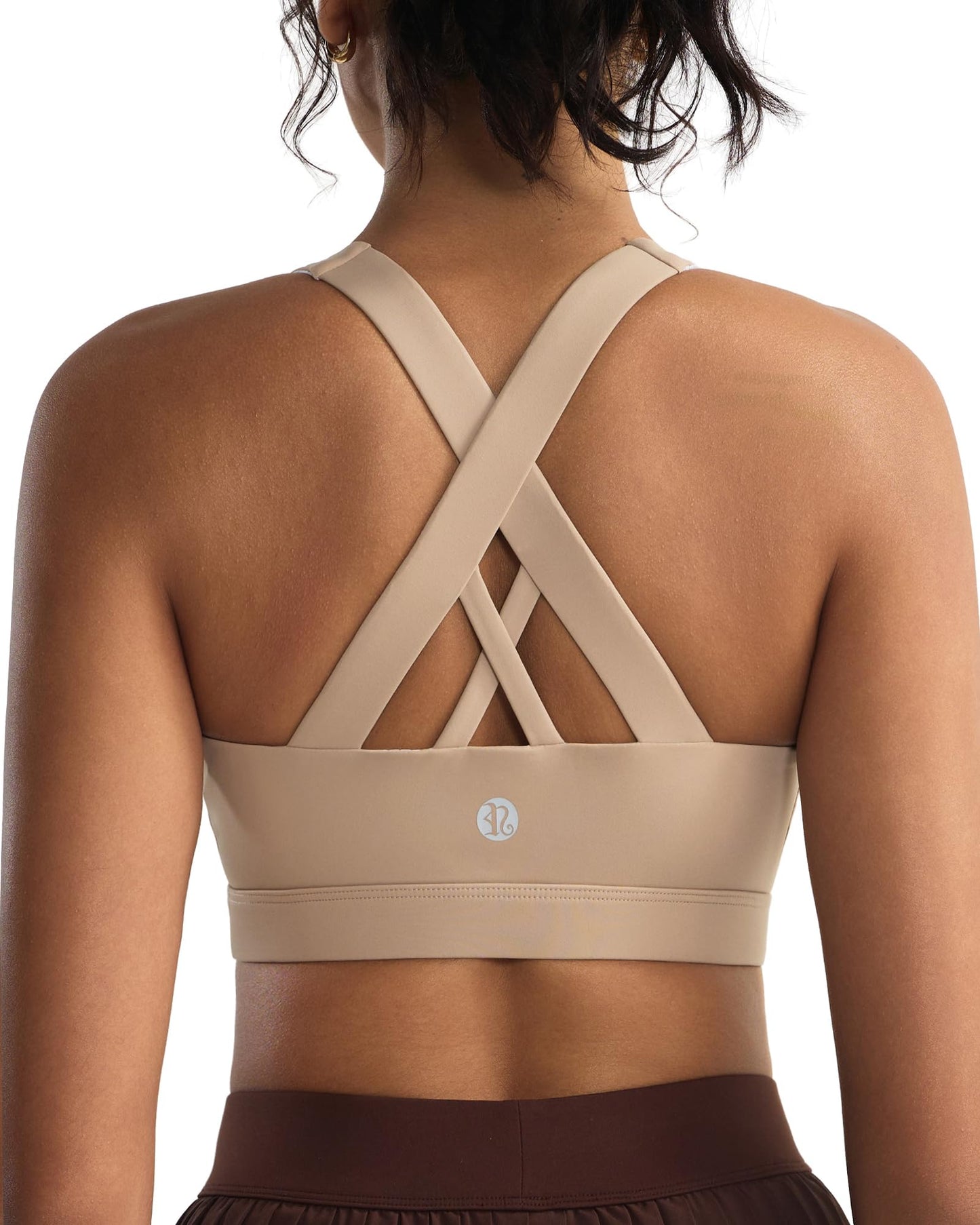 RUNNING GIRL Sports Bra for Women, Criss-Cross Back Padded Strappy Sports Bras Medium Support Yoga Bra with Removable Cups(WX2353 Nude_S)