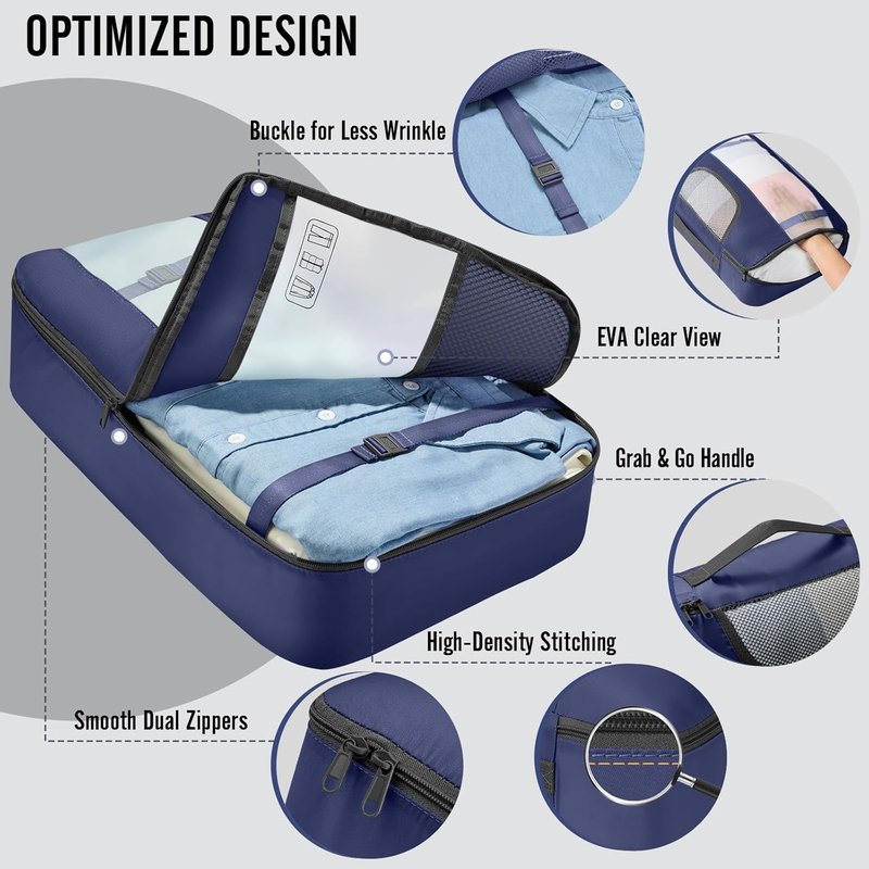 Veken Packing Cubes for Travel | 10-Piece Suitcase Organizer Set with Laundry & Shoe Bag - 4 Sizes for Airplane & Road Trip