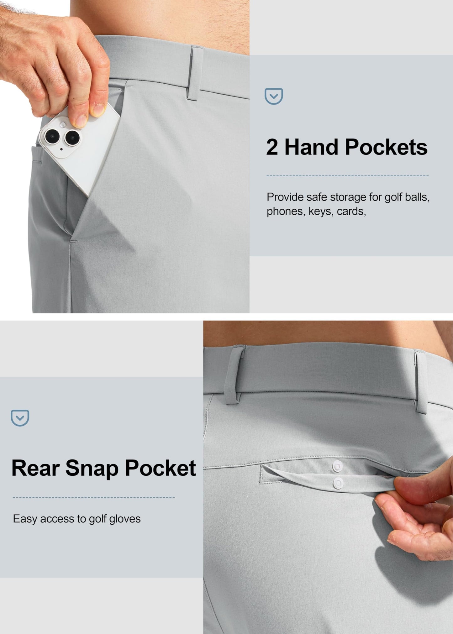Pudolla Golf Pants for Men Stretch Dress Pants Mens Work Pants 34 Lightweight Quick Dry Casual Slacks Trousers with Pockets(Bright Gray 32Wx34L)