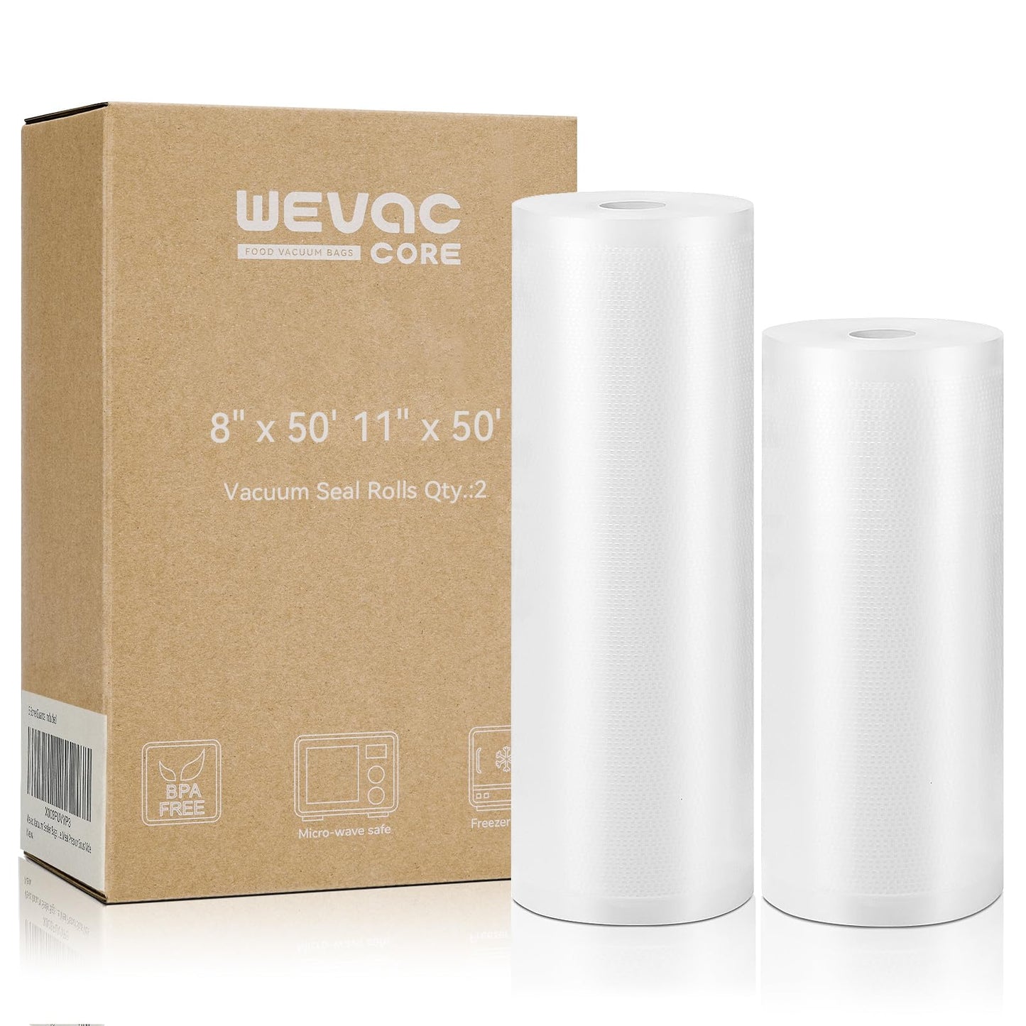 Wevac Vacuum Sealer Bags 8x50, 11x50 Rolls 2 pack for Food Saver, Seal a Meal, Weston. Commercial Grade, BPA Free, Heavy Duty, Great for vac storage, Meal Prep or Sous Vide