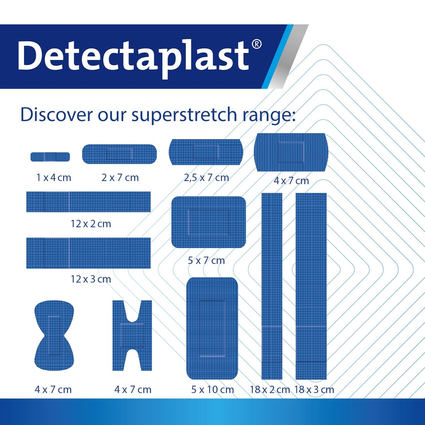 Detectaplast Blue bandaids Elastic, Metal detectable and Flexible bandaids, Essential for Catering First aid kit in Food handling environments, Kitchen aid, 0,98 x 2,83 inches, 100 Strips