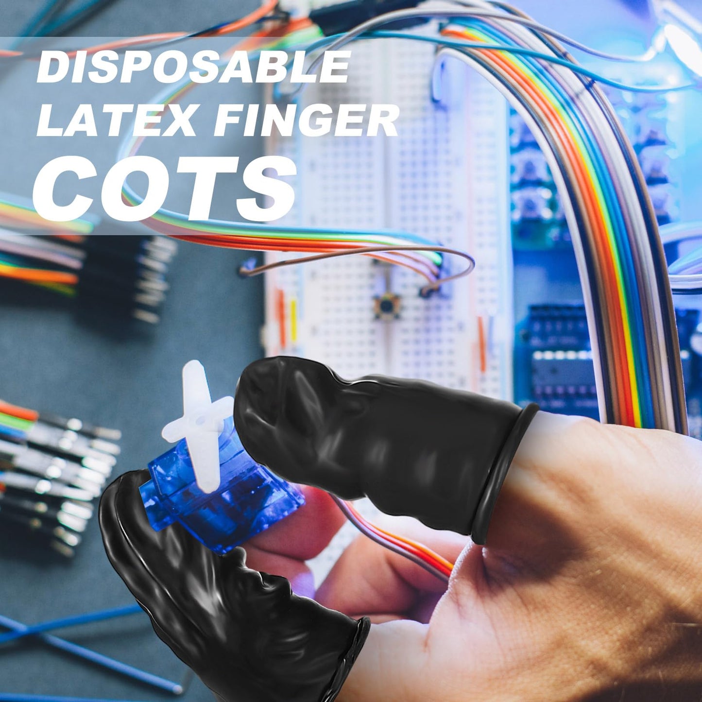 Lauwell 400 Pcs Disposable Latex Finger Cots Protective Fingertips Gloves Black Finger Protectors Sleeves for Industrial, Beauty and More(2.6 x 1.1 Inch)