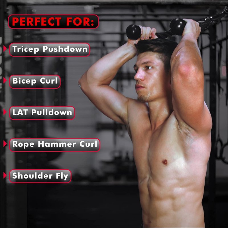 A2ZCARE Tricep Rope Cable Attachment with Snap Hook, Rope Pull Down Attachment Gym Rope Pull Down for LAT Pulldown Machine - 27 & 36 inch with Black & Red (E. 36" Black & Red + Single Tricep Rope)
