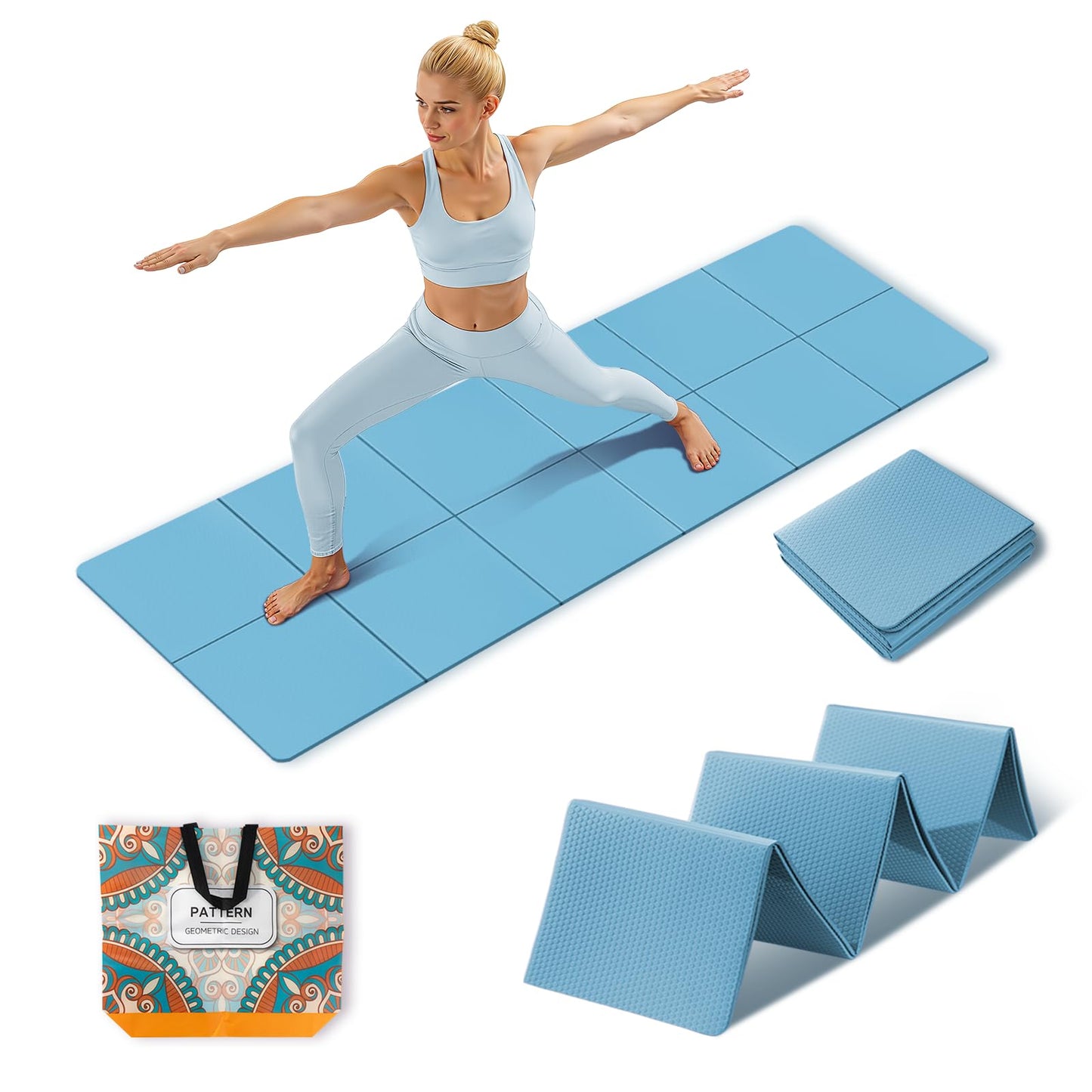 Foldable Travel Yoga Mat 72"x24"x0.24", Lightweight Non Slip Exercise Mat, Portable Folding Workout Mat for Yoga, Pilates, Stretching, Home Gym, Outdoor Fitness & Travel