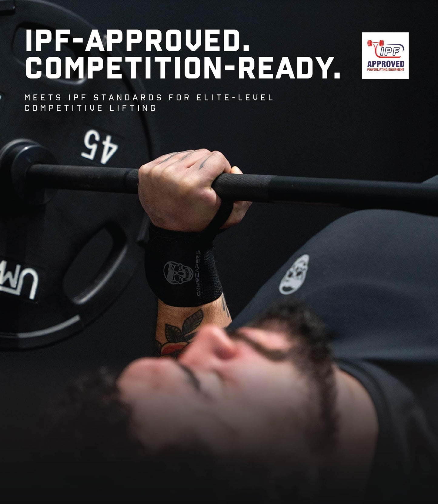 Gymreapers Weightlifting Wrist Wraps, Black/Black, 18", One Size