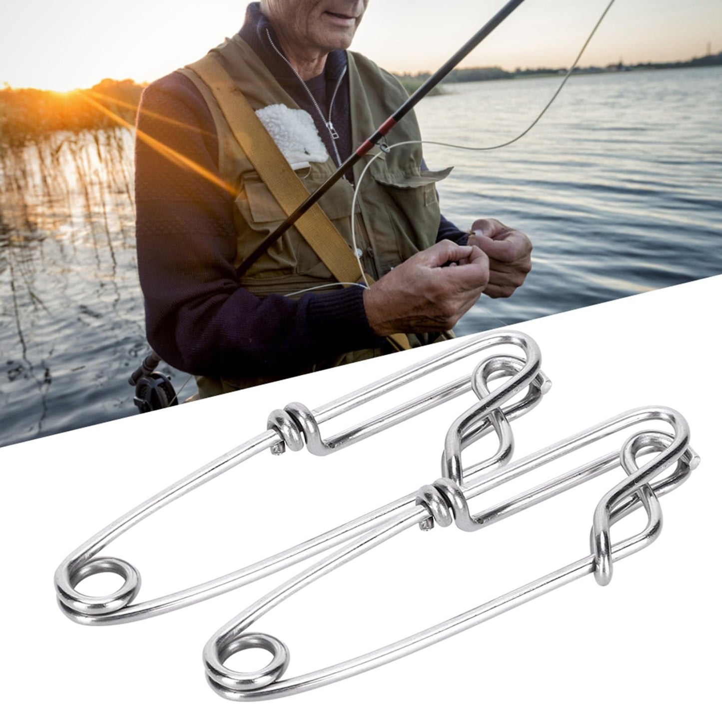Cunyuer 15PCS Longline Trotline Clips, 1.8x60mm Fishing Snapper Clips, Stainless Steel Long Line Tuna Clip, Quick Connect Fishing Accessory