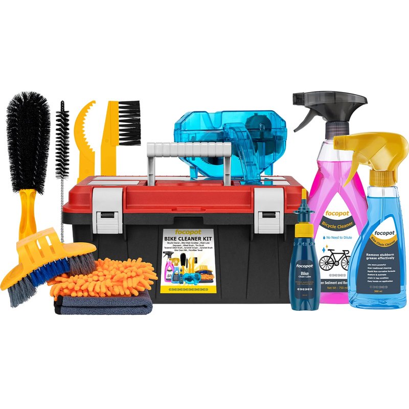 focopot Bike Chain Cleaner Kit with Bicycle Cleaner(25 oz),Degreaser(10 oz),Oil Lubricant(2 oz),Cleaning Brush Tool,Bike Chain Cleaning kit to Clean and Lube Mountain/Road/MT/E Bike