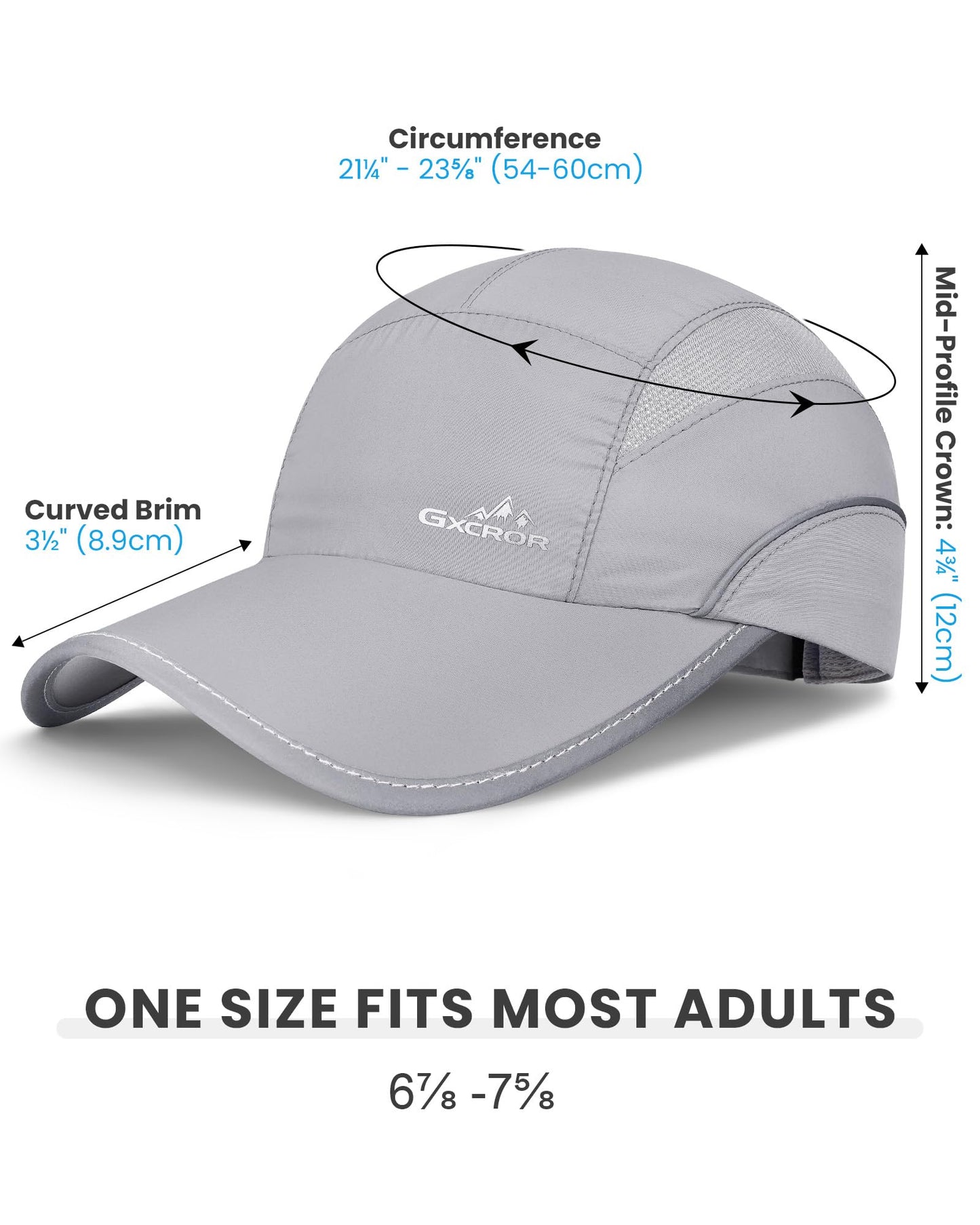 GXCROR Quick-Dry Running Hat for Men & Women - UPF 50+ Breathable Mesh, Reflective Sports Cap for Outdoor, Hiking Light Gray