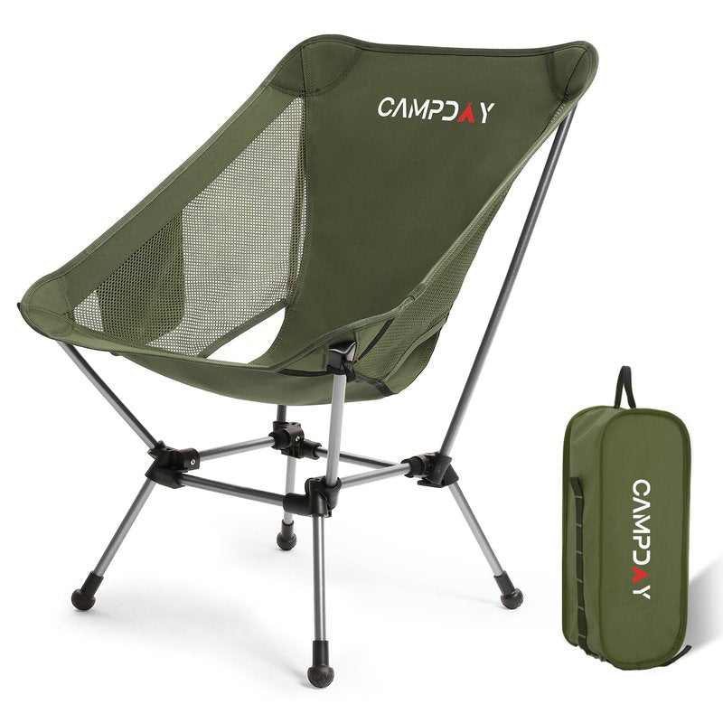 Campday Camping Chair Portable Hiking Ultralight Backpacking Small Lightweight Folding Chair for Outdoor Camp Hunting Beach Picnic Concert, Supports 330lbs (Black,1PCS)