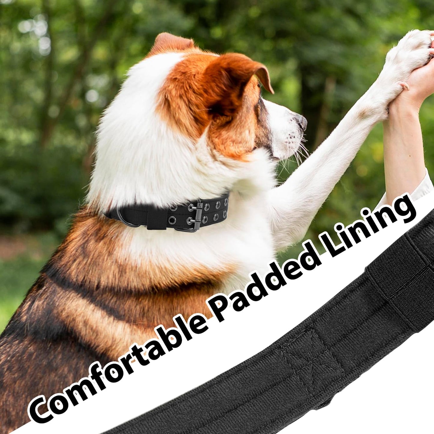 Tactical Dog Collar Military Adjustable Dog Collars Soft Nylon Training Collar with Patch Heavy Duty Metal Buckle Collars for Medium Large Dogs (Black-1, L)