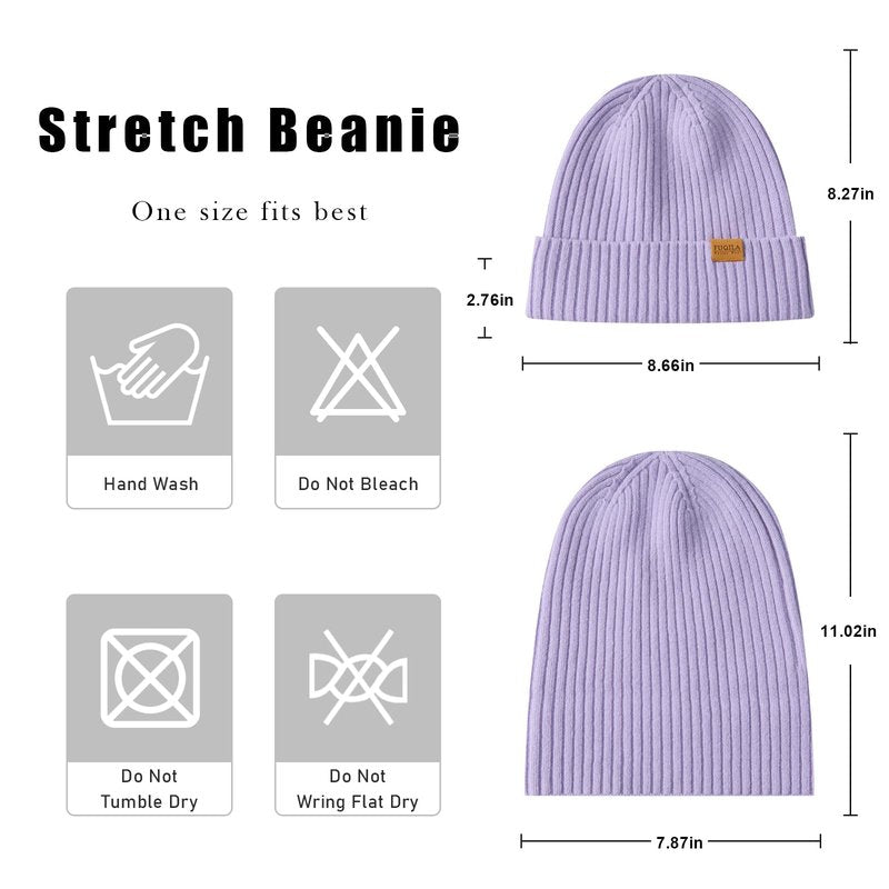 FUQILA 100% Merino Wool Cuff Beanie Hat for Women Winter Soft Warm Ladies Wool Knitted Skull Beanies Cap (Light Purple)