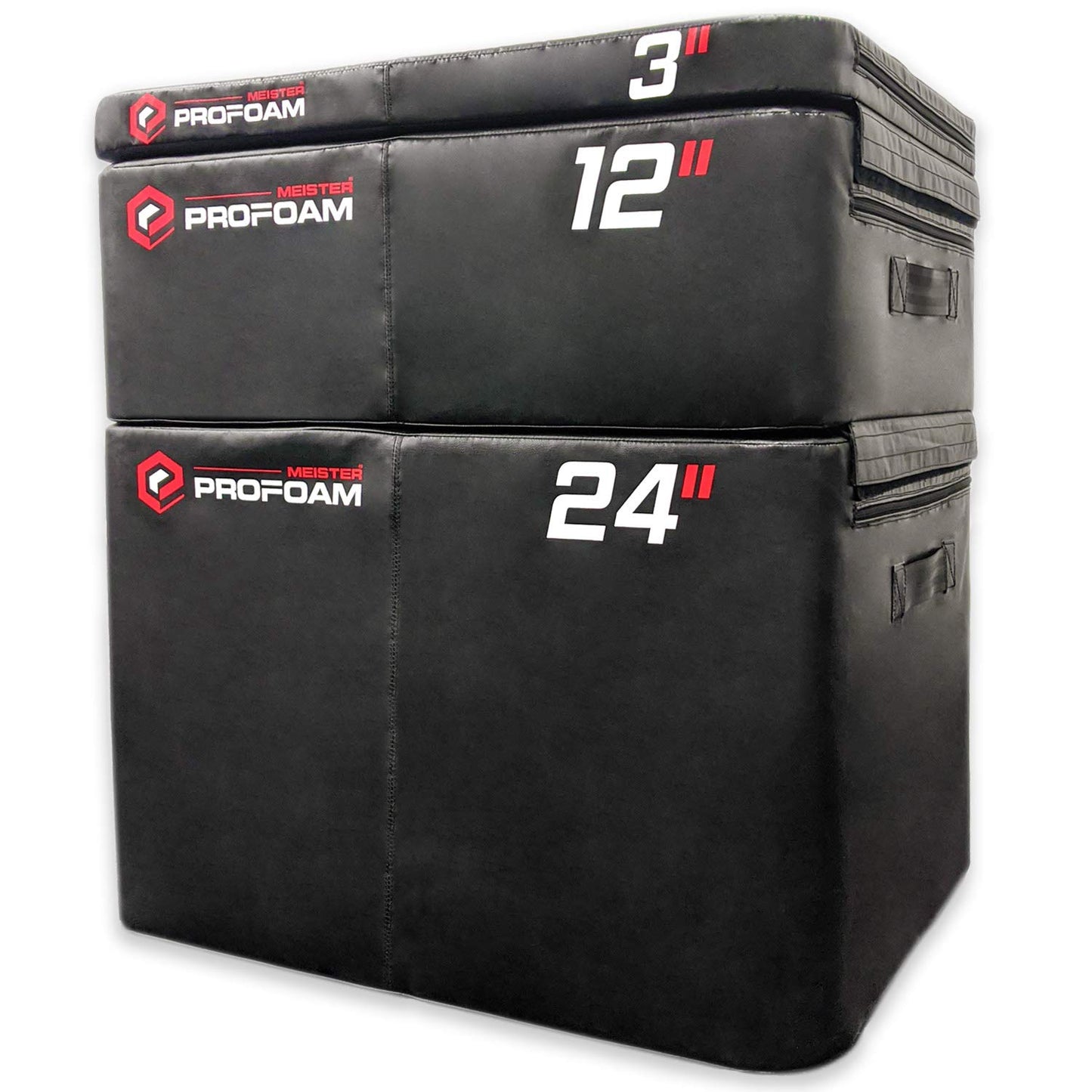 Meister PROFOAM Plyo Boxes - Foam Plyometric Jump Boxes for Professional Gyms - Black - 3 Box Set (24", 12", 3")