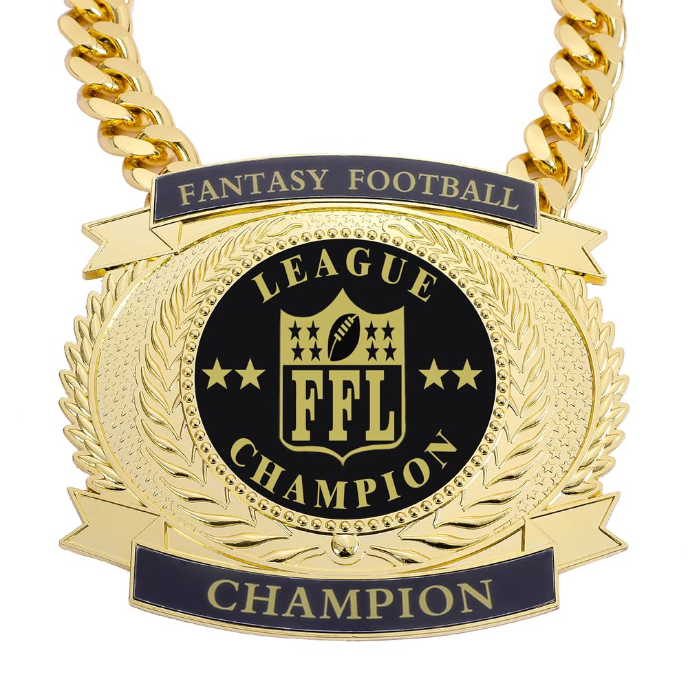 guancrown Fantasy Football Medal, Championship Chains Award Winner Prize Trophy, 7-3/4″ x 7″ Large Champ Medal (Black) (Gold Fantasy Football Medal)