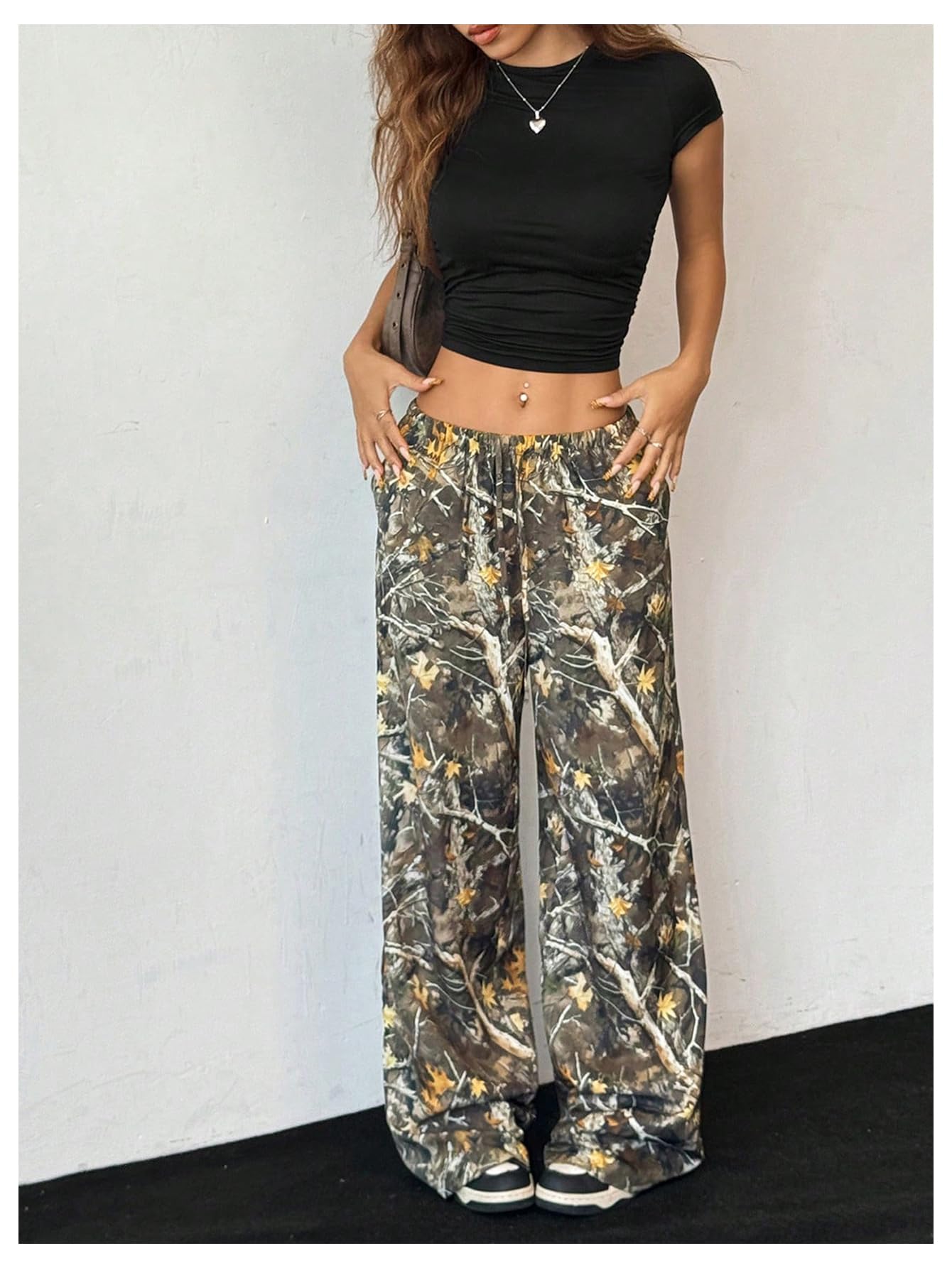 Floerns Girl's Camouflage Baggy Wide Leg Hunting Pants Drawstring Camo Pant