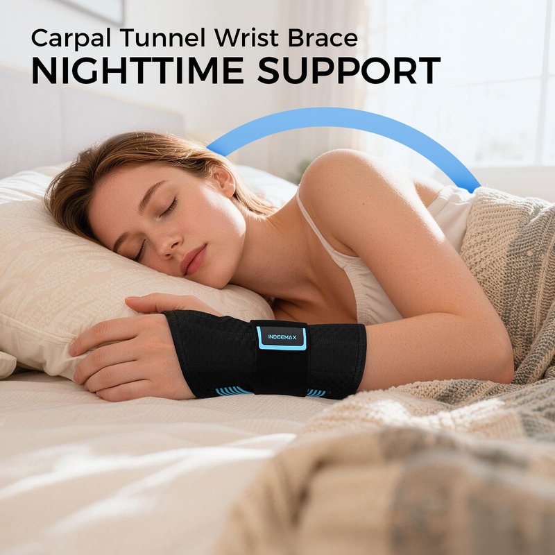 Carpal Tunnel Wrist Support Brace Night & Day-Right Hand for Work, Pain Relief, Wrist Splint for Tendonitis, Sprain, Strain, Rigid Hand Brace for Arthritis for Women & Men (Blue, S/M, Right Hand)