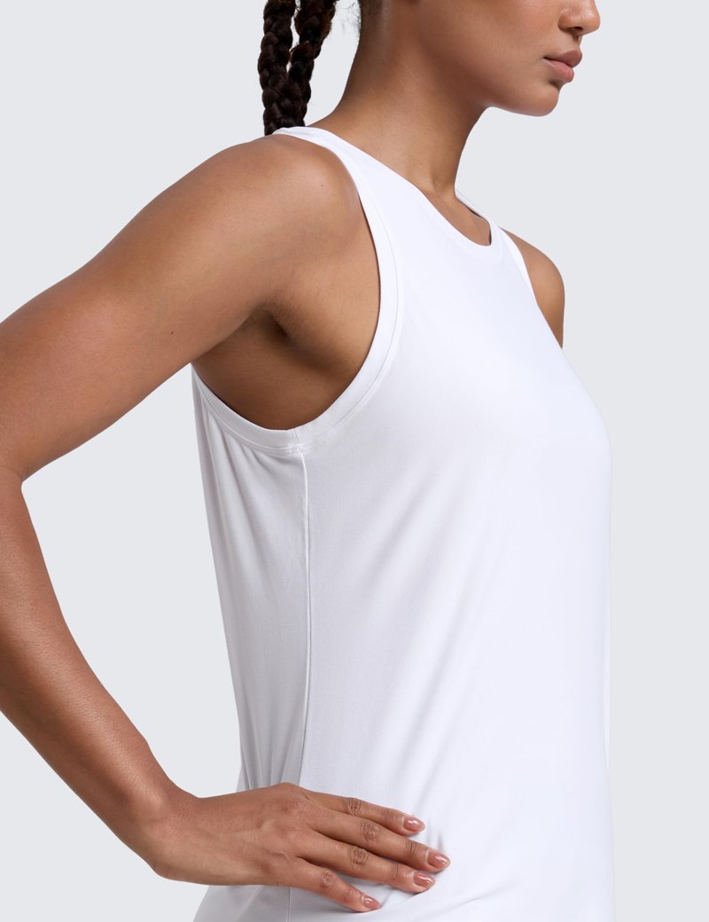 CRZ YOGA Cloudweight Open Back Workout Tops for Women Lightweight High Neck Athletic Gym Tank Soft Running Sleeveless Shirts White Medium