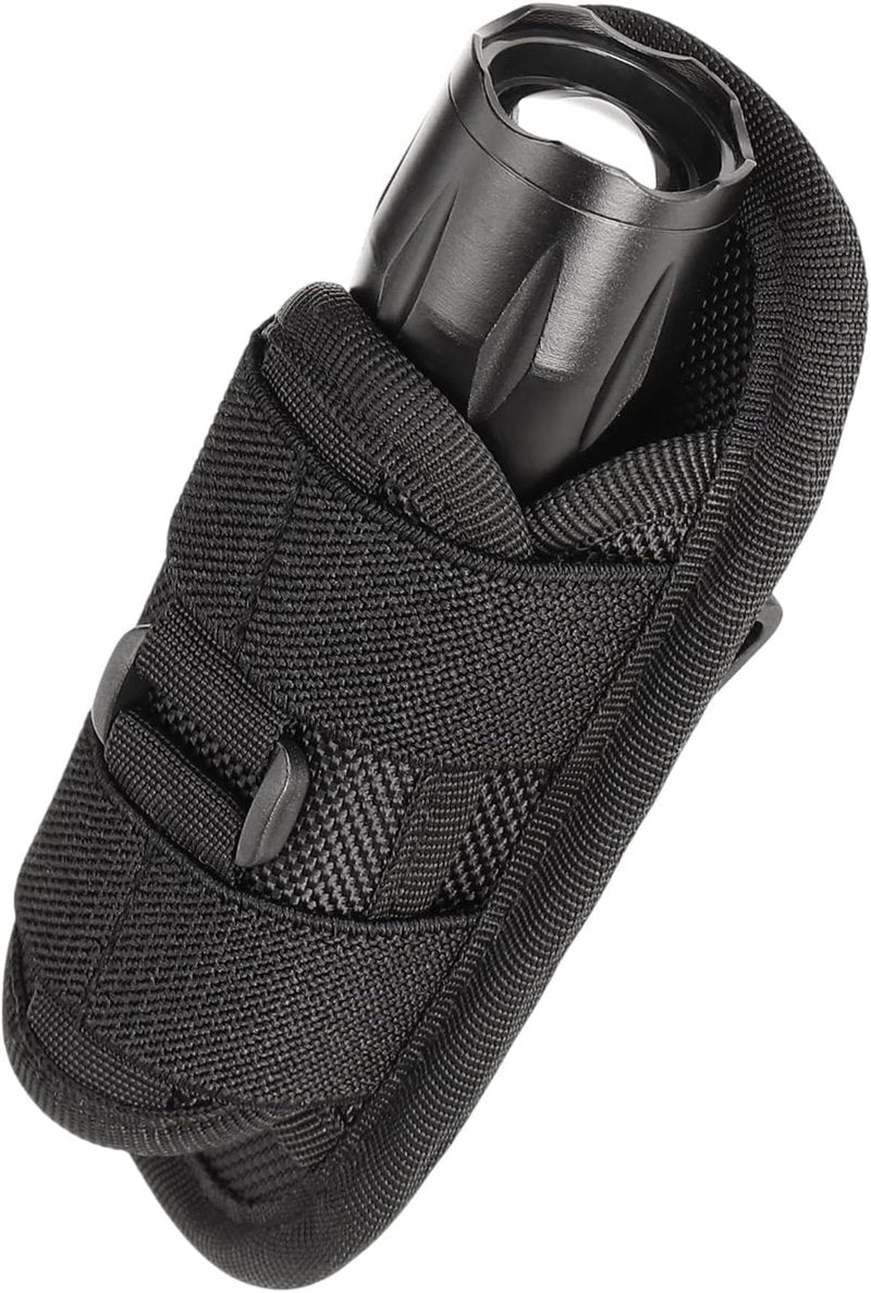 Tactical Flashlight Pouch - Rotatable Nylon Holder for Duty Belt | 360° Carabiner Clip for Police & Security