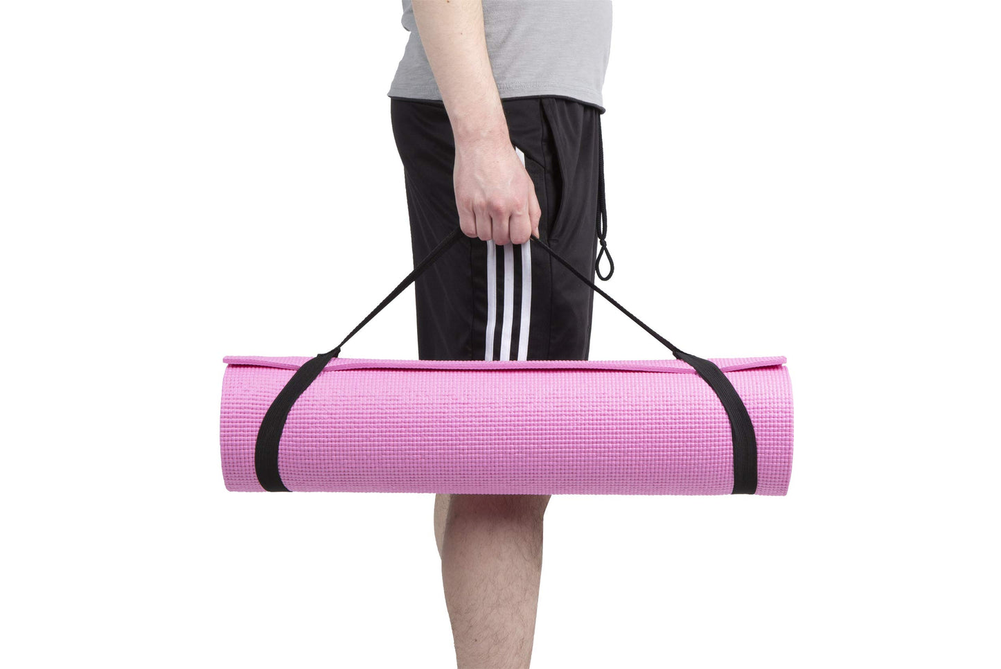 Mind Reader All Purpose Extra Thick Yoga Mat Fitness & Exercise Mats with Carrying Strap, High Density Anti-Tear, Pink