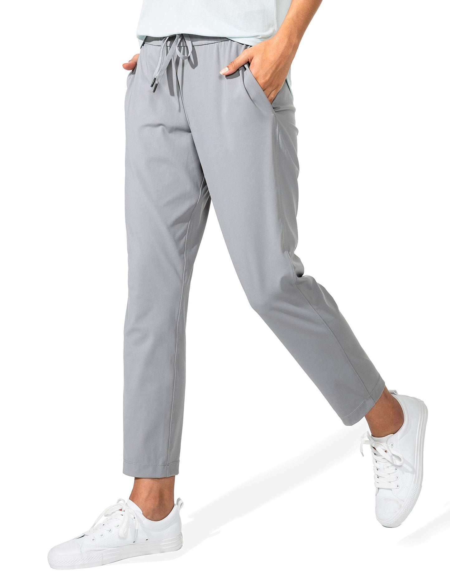 G Gradual Women's Pants with Deep Pockets 7/8 Stretch Sweatpants for Women Athletic, Golf, Lounge, Work (Light Grey, Large)