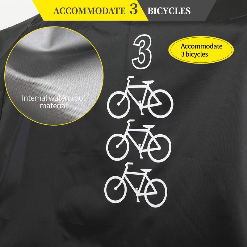 Aiskaer Bike Cover for 2-3 Bikes, Waterproof, Black, Polyester, Heavy Duty, Mountain, Road, Electric Bikes