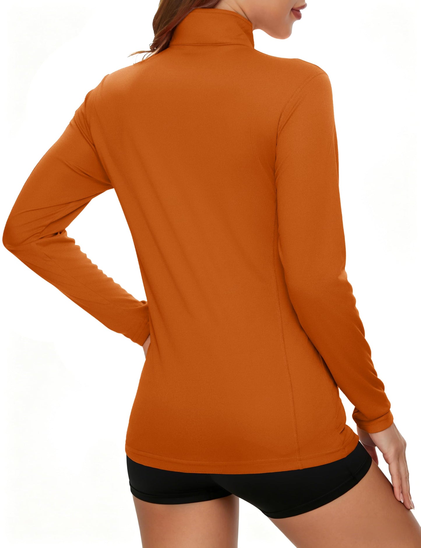 MAGCOMSEN Shirts for Women 1/2 Zip Pullover Sun Shirts for Women Long Sleeve Uv Protection Quick Dry Hiking Tops Dark Orange,M