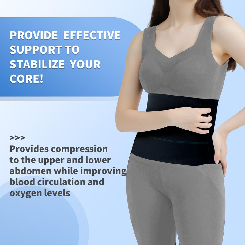 CANMIUS Abdominal Binder Post Surgery Belly Band - Elastic Stomach Wrap Tummy Tuck Compression Belt - Breathable, Soft, Skin-friendly - (30" - 45") 3 Panel - 9" BLACK