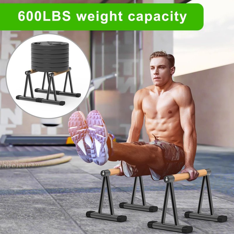 Dolibest Push-Up Bar, 12'' High Parallettes Bars with 8 Rubber Feet & Comfortable Handle, Dip Bars With Stable Triangle Base for Calisthenics, Handstand, Gym & Home Exercise, Easy Assembly (600LB)
