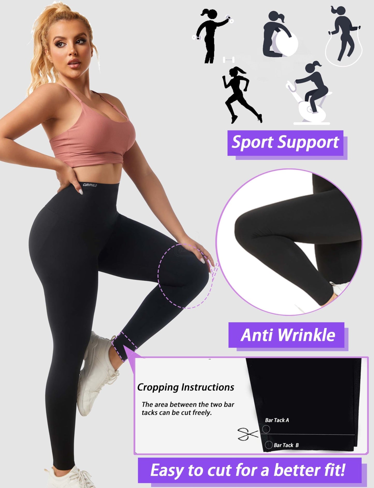 Curvphilo Compression Leggings Butt Lifting Tummy Control Stretchy Pants Yoga Pants Seamless High Waist Shapewear Tights(XL/XXL, Black)