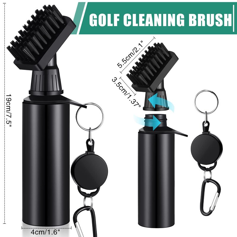 Meanplan 2 Packs Golf Clubs Cleaning Water Brush, Retractable Aluminum Climbing Hook Golf Club Groove Cleaner, Nylon Brush Head and Squeeze Water Bottle Holds 4 Ounces