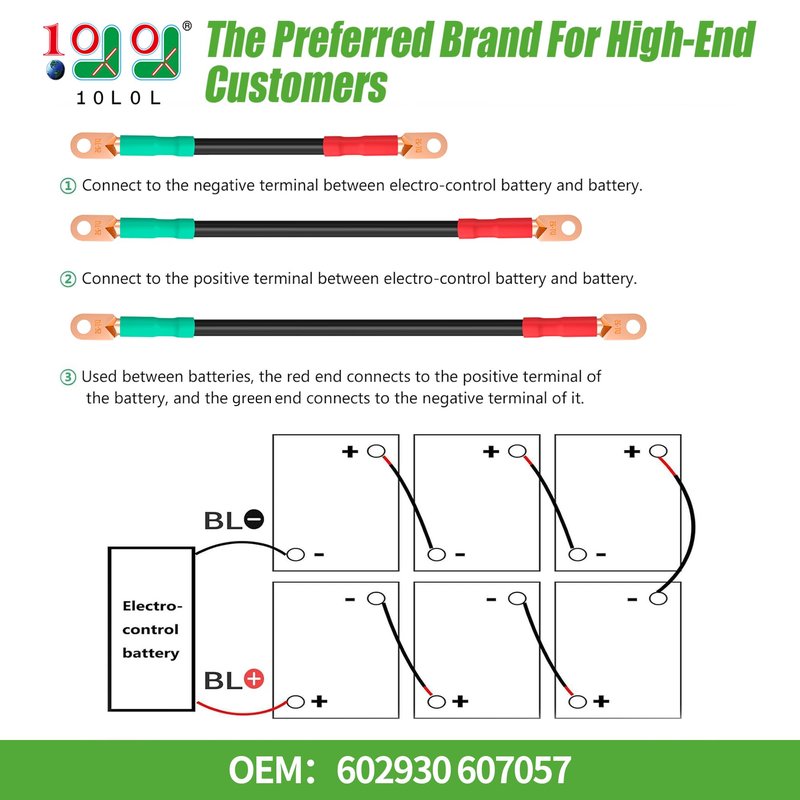 10L0L Golf Cart Battery Cables 48V for Club Car Precedent 2008-Up, 4 Gauge Pure Copper, 5-Piece Wire Set