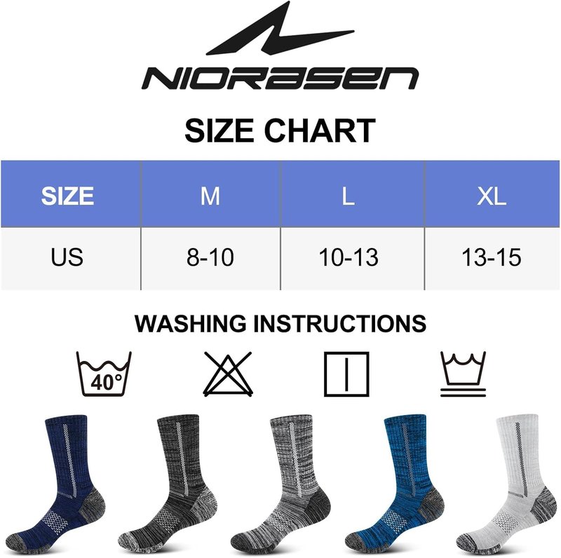 Men's Cotton Crew Work Socks - 5 Pairs Cushioned Boot Moisture Wicking Athletic Socks for Hiking & Running