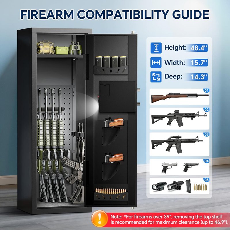 Rifle Safe for Home Security - Quick Access Digital Keypad | Adjustable Shelves for Shotguns & Ammo