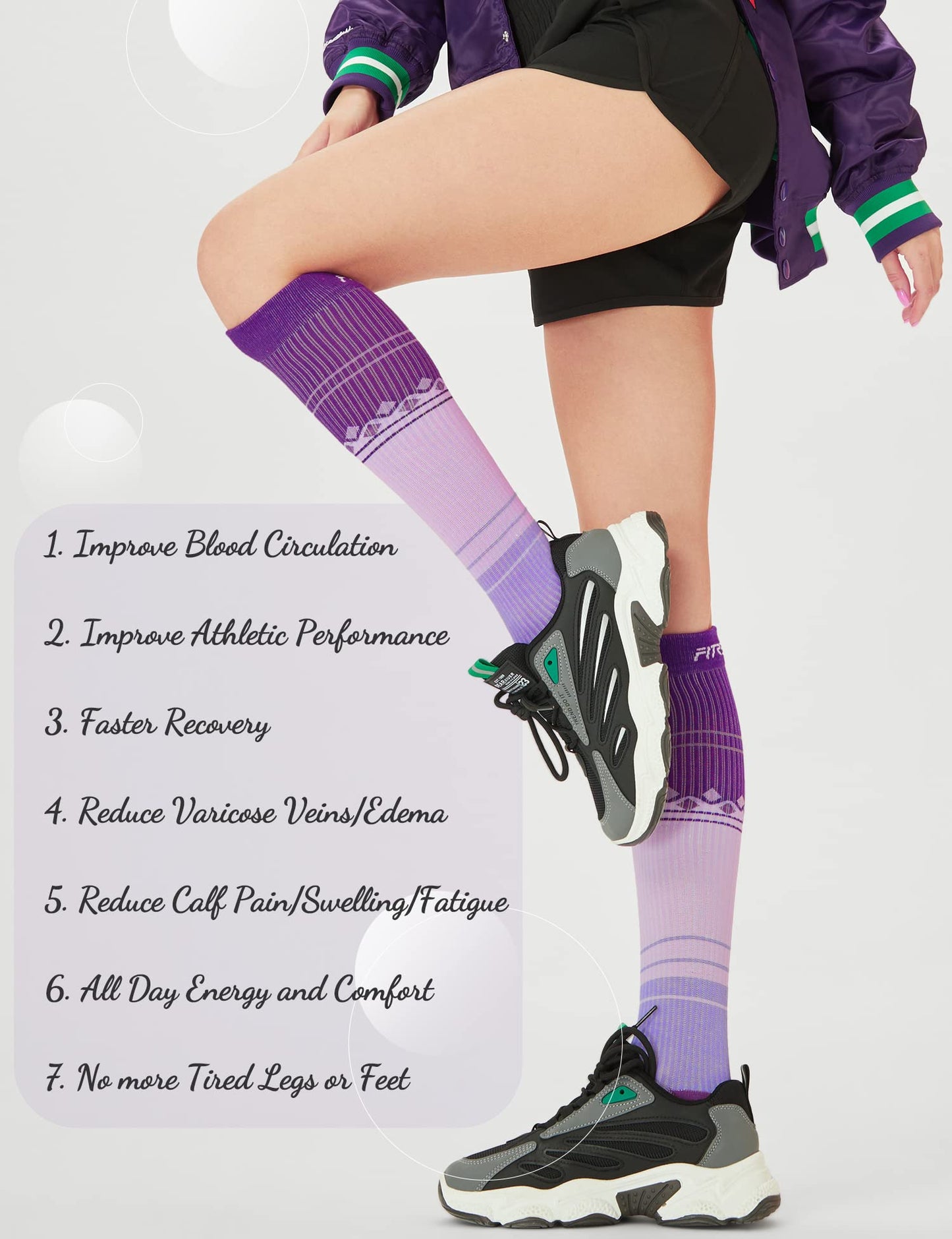FITRELL 3 Pairs Compression Socks for Women and Men 15-20mmHg- Support Socks for Travel, Running, Nurse, Knee High, Pink+Purple+Blue S/M
