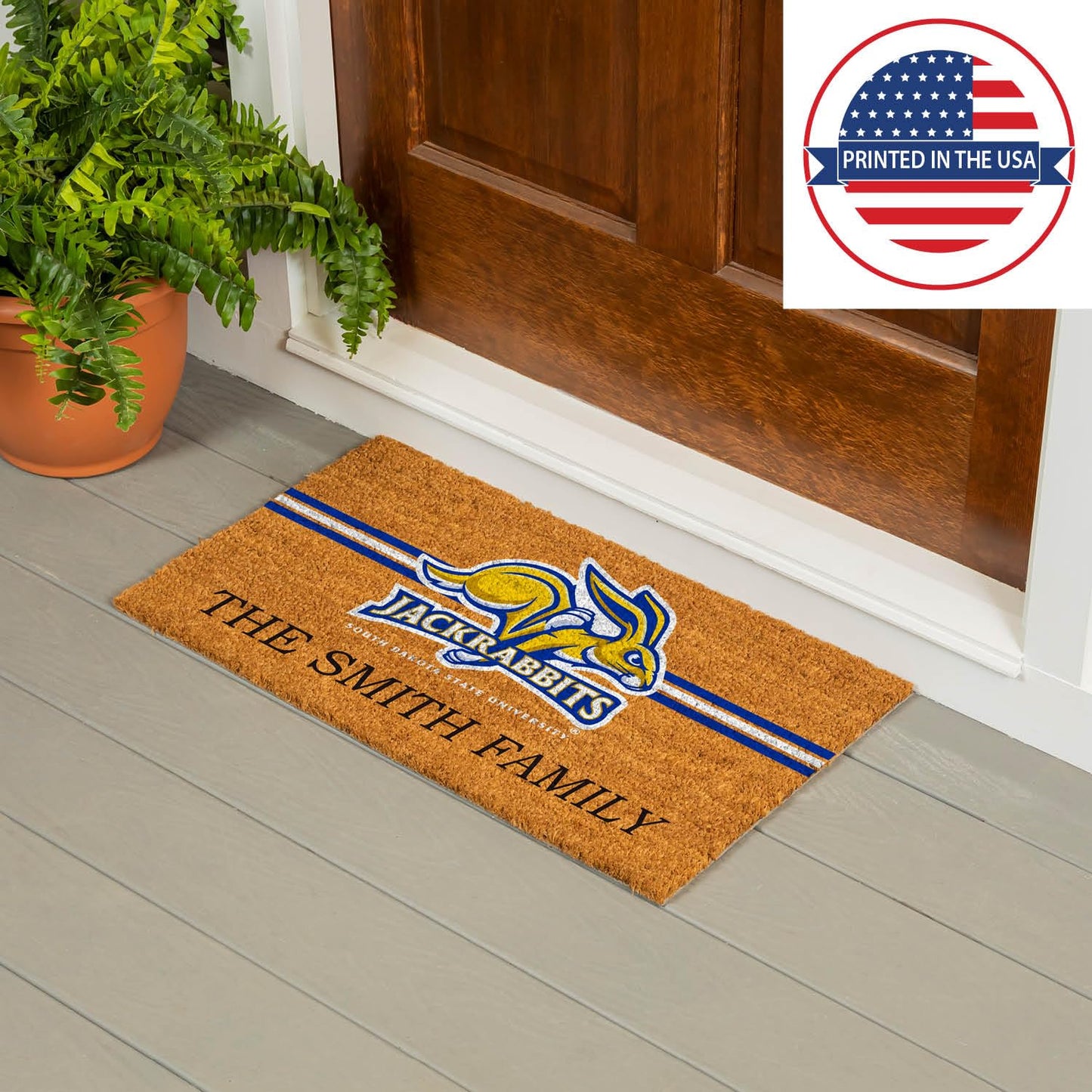 Team Sports America NCAA South Dakota State University College Personalized Coir Door Mat, 18 x 30 Inches Custom Name Doormat, Front Door Welcome Mats