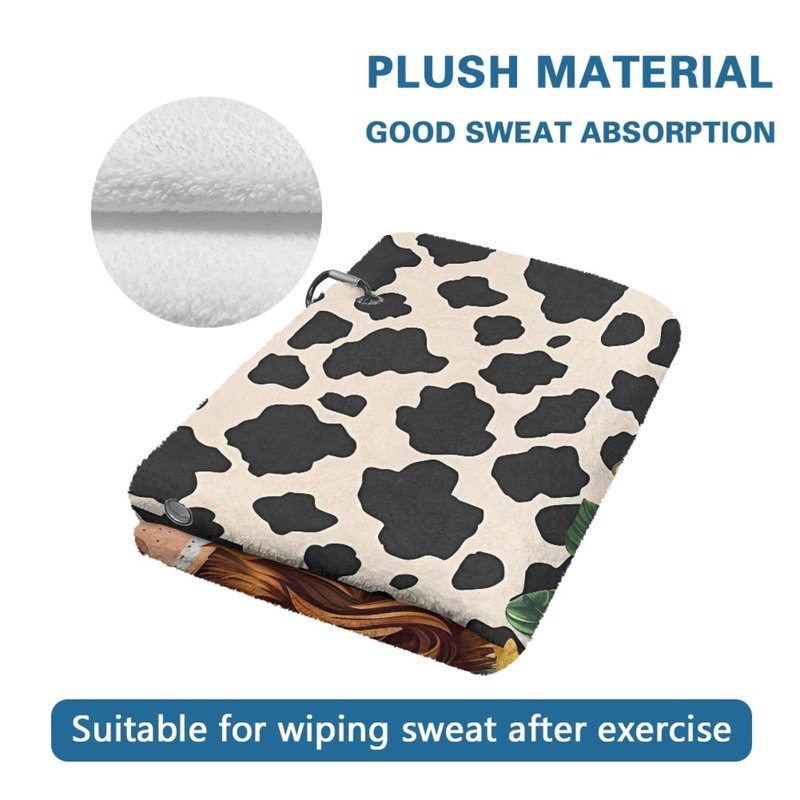 Knextrepoy Cute Highland Cow Golf Towels Workout Gym Towel for Men Women Cow Print Portable Golf Towel for Golf Bag to Remove Sand, Mud, Dirt and Sweat