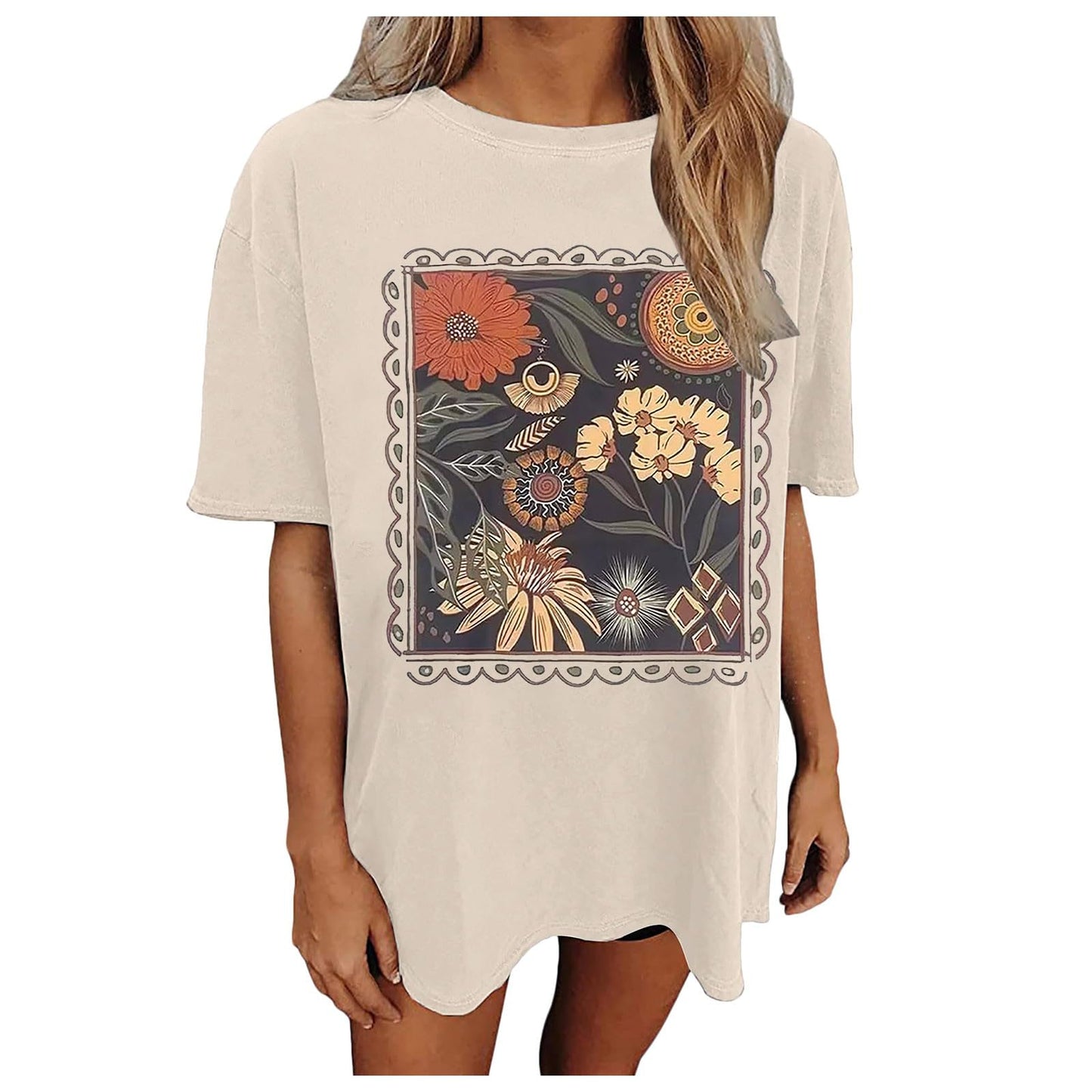 Womens Oversized Tshirt Flower Graphic Tees Nashville Music Short Sleeve Shirts Summer Casual Loose Beach Tops 2024