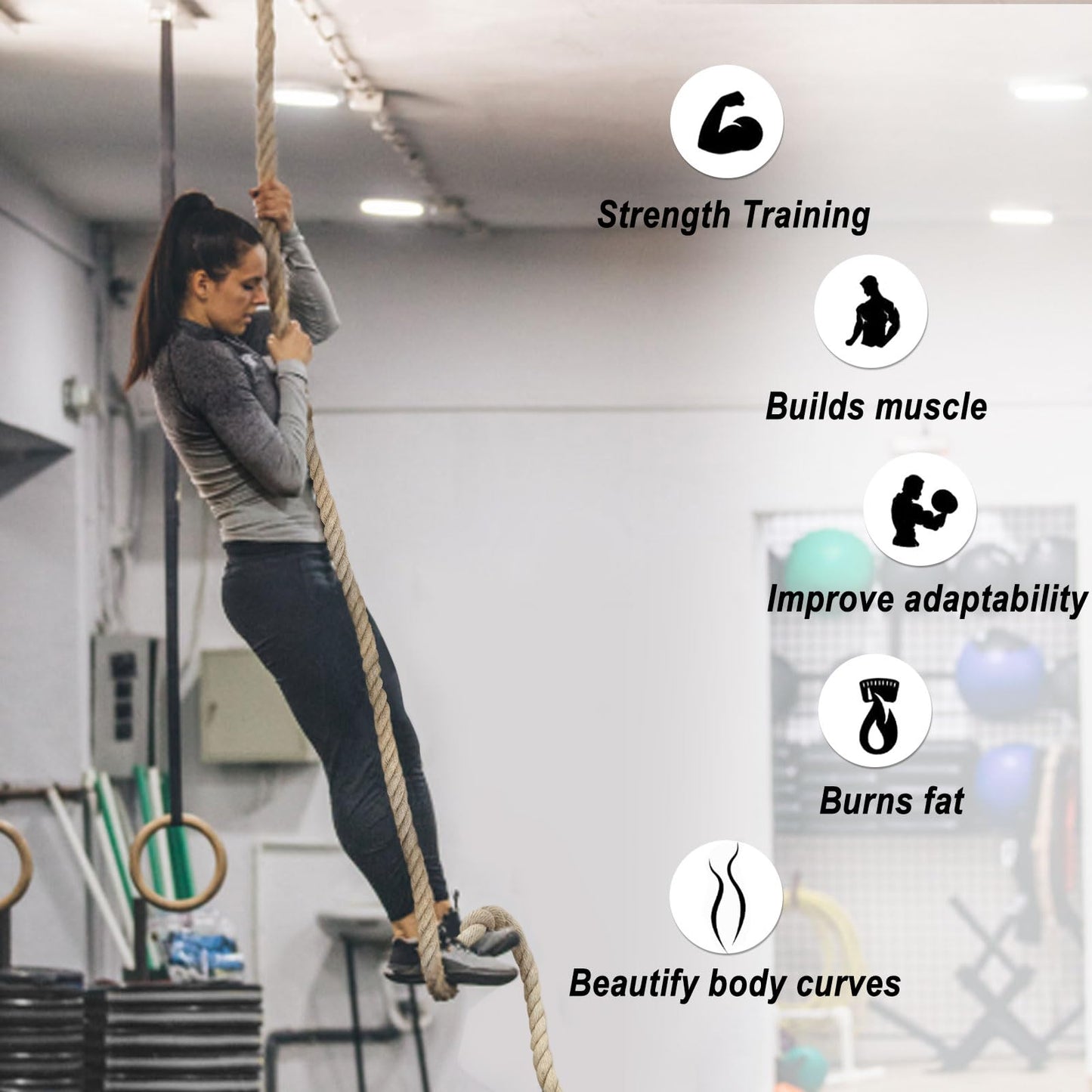 LTTGX Gym Climbing Rope for Strength Training & Fitness Workout - 10ft Exercise Rope for Climbing Training Home Gym