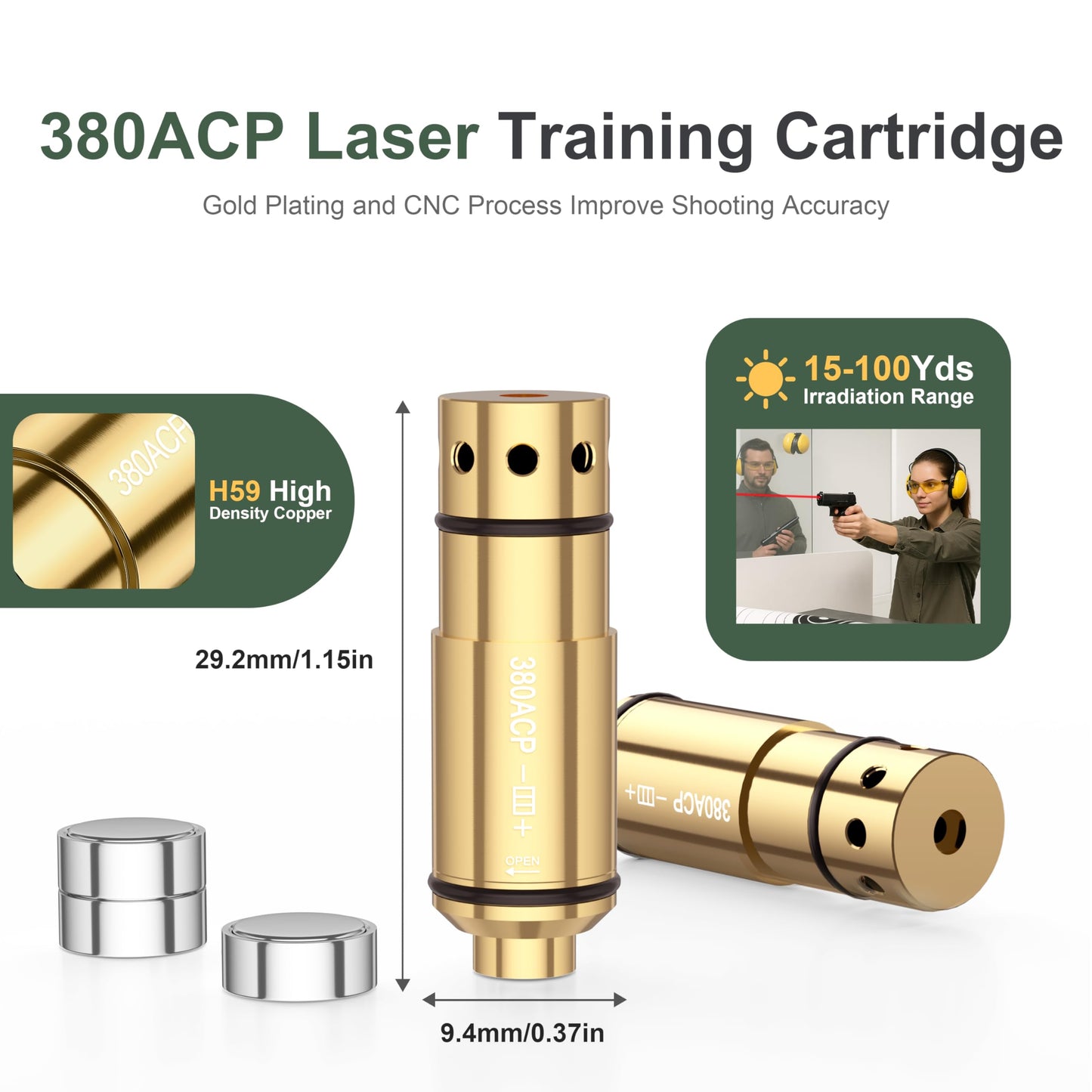 Vstranics 380ACP Laser Training Cartridge Dry Fire Training System with Rubber Snap Cap, O-Rings and 3 Set Batteries for Dry Fire Practice and Shooting Training