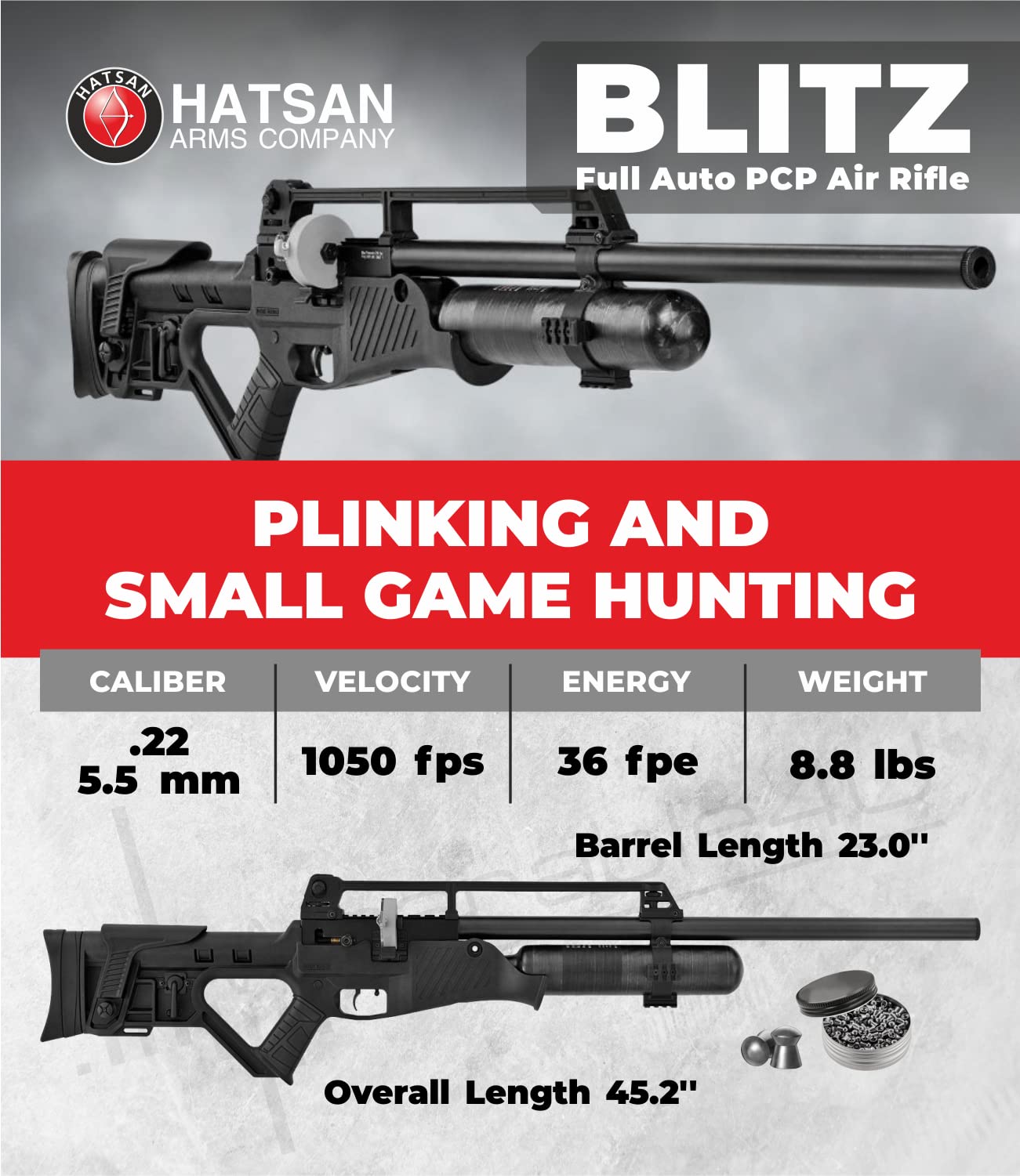 Wearable4U - Hatsan Blitz Full Auto PCP .25 Cal 970 fps 41 FPE w/ 19-Shots 2 Magazines Air Rifle w/Scope and 100x Paper Targets and 150x Pellets Bundle