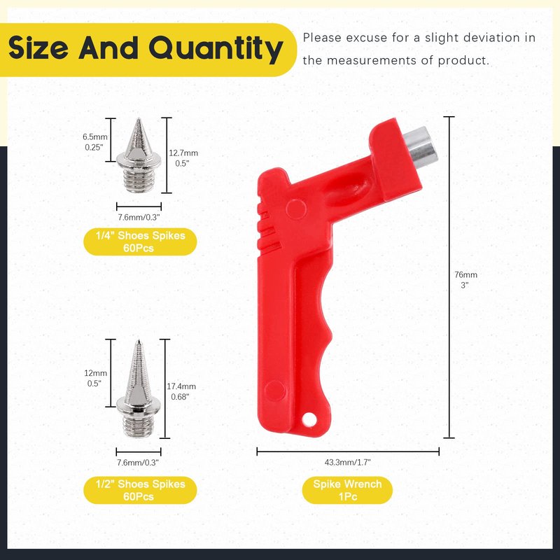 Mardatt 121 Pcs 1/4” and 1/2” Stainless Steel Track and Cross Country Spikes with Spike Wrench, Track Spikes Replacement for Sprint Sports High Jumping Running Shoes