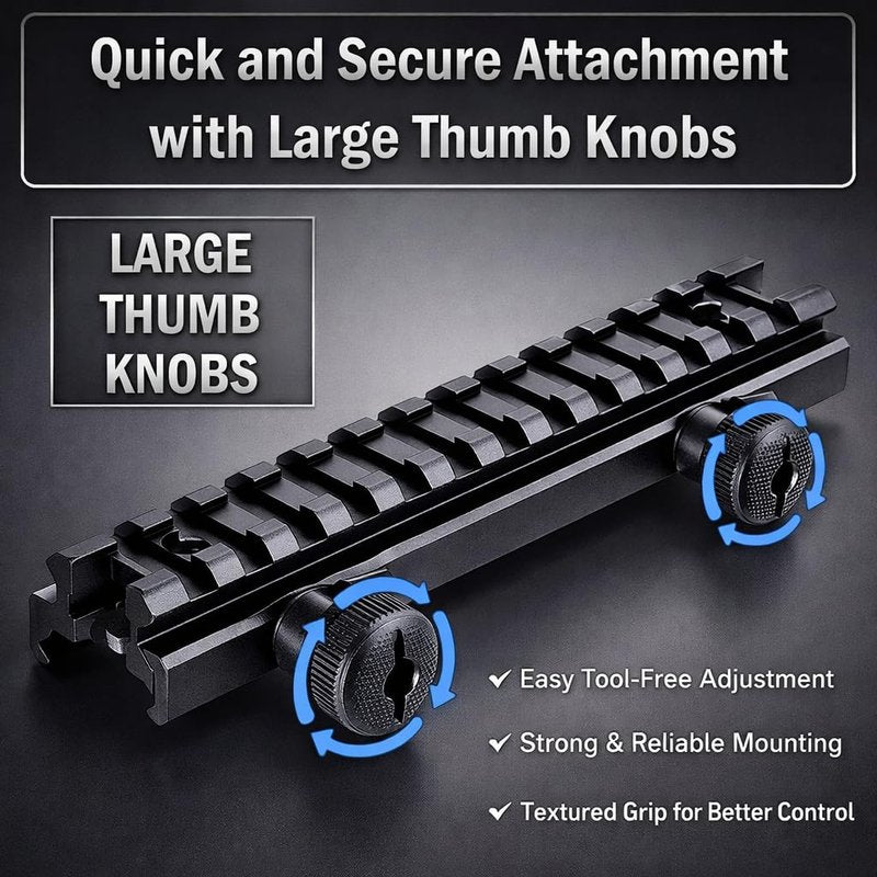 360 Tactical Low-Profile Full Size Riser Mount, 0.5" High 13 Slots Riser Mount 0.5 inch High for Scopes and Optics Three T Trading