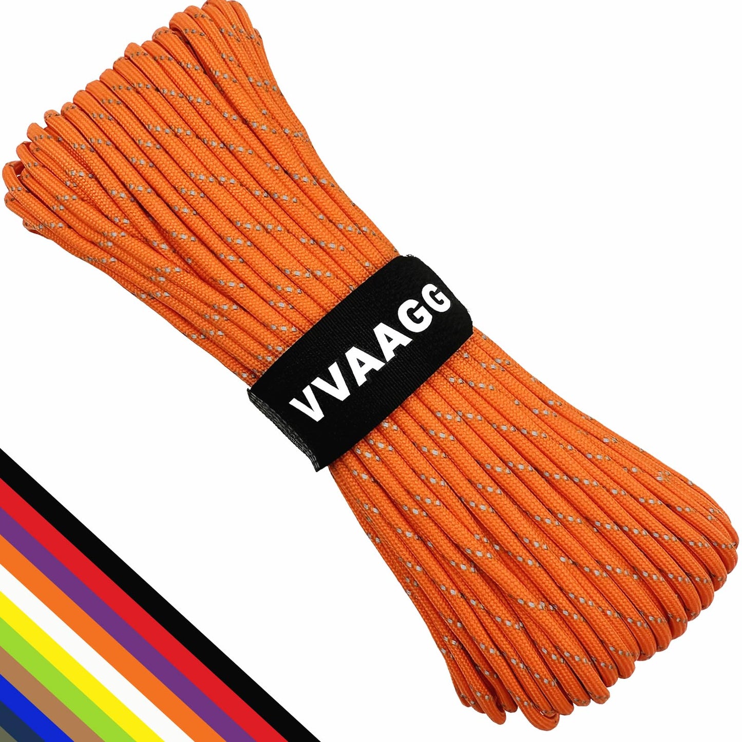 VVAAGG Reflective Paracord Rope 100FT, 7 Strand Nylon para Cord Lanyard Utility 550 Parachute Cord, 4mm Thin Tent Rope for Outdoor Camping Hiking (Orange)