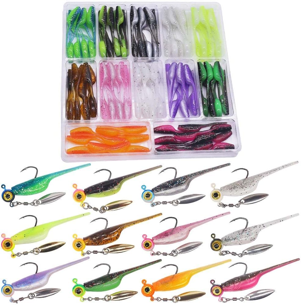 Crappie Fishing Lures Kit - Shad Minnow Plastic Baits & Jig Heads | 40 & 135 Piece Sets