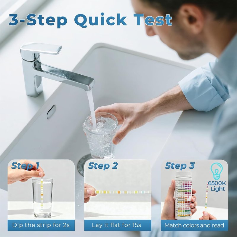 Drinking Water Test Strips - 16-in-1 Quick Screening for Hardness, pH, Iron & More | 125 Count