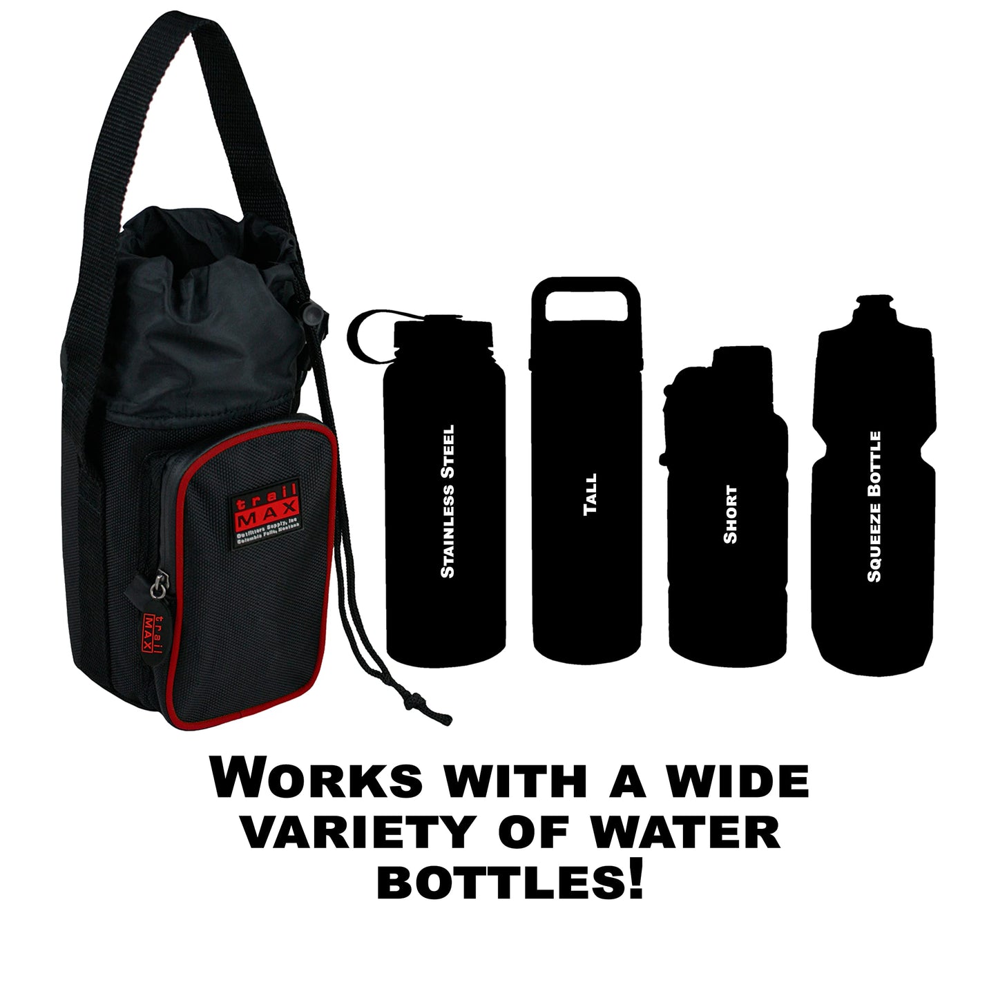 TrailMax 500 Series Water Bottle Horse Saddle Bag; Insulated & Padded Drink Holder; Water Bottle Holder; Western & endurance Saddle Water Carrier; Water Bottle Not Included; Red Piping