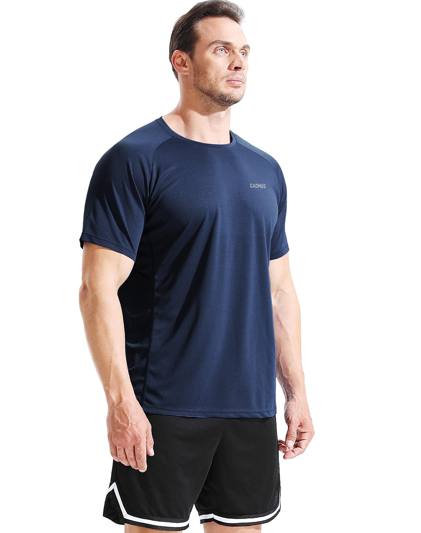 CADMUS Men's 3 Pack Workout Shirts Dry Fit Mesh Athletic T-Shirts, 033, Black,Grey,Navy Blue, Large