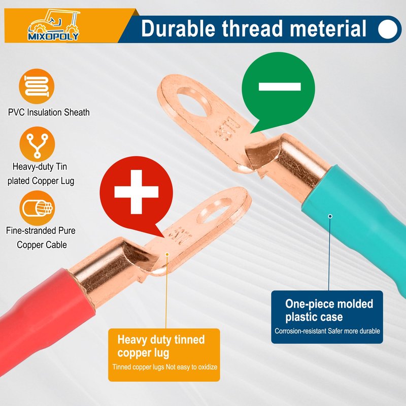 Mixopoly 4 Gauge Golf Cart Battery Cable Kit Replacement for Yamaha G2 G8 G9 36V, G22 48V, Club Car DS 1995+ 48V, Club Car DS 1981+ 36V, Pure Copper AC/DC Battery Wiring Kit (5-Piece Set)